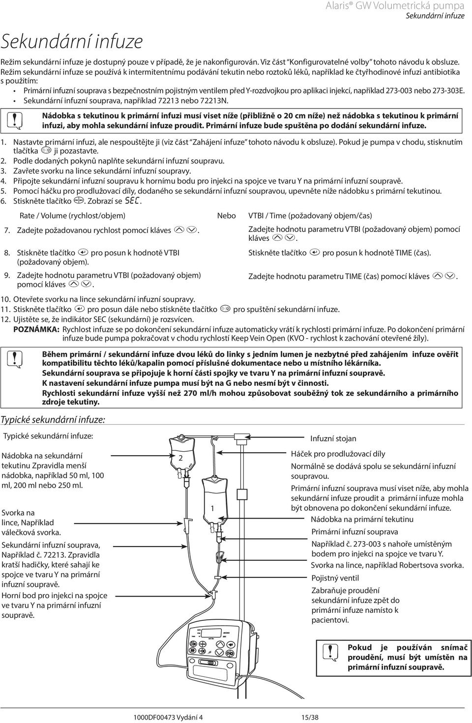 ventilem před Y-rozdvojkou pro aplikaci injekcí, například 273-003 nebo 273-303E. Sekundární infuzní souprava, například 72213 nebo 72213N.