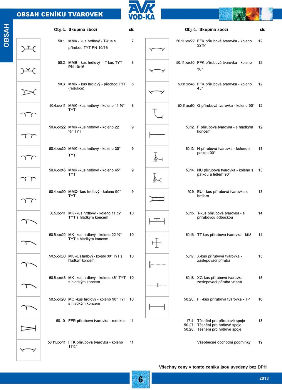 11.xxx90 Q přírubová tvarovka - koleno 90 12 50.4.xxx22 MMK -kus hrdlový - koleno 22 ½ TYT 9 50.12. F přírubová tvarovka - s hladkým koncem 12 50.4.xxx30 MMK -kus hrdlový - koleno 30 TYT 9 50.13.