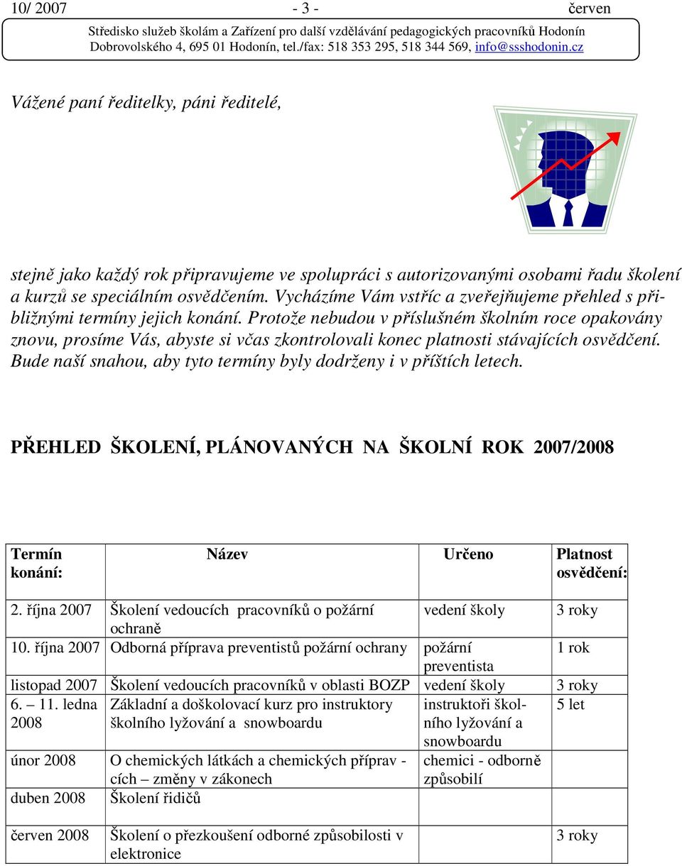 Protože nebudou v příslušném školním roce opakovány znovu, prosíme Vás, abyste si včas zkontrolovali konec platnosti stávajících osvědčení.