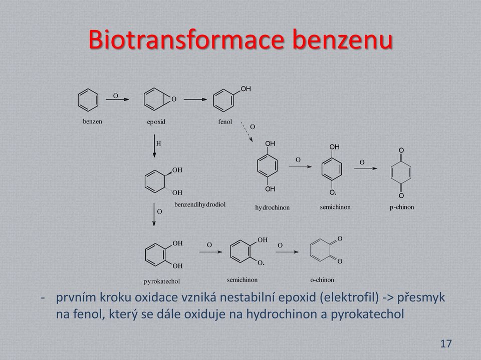 pyrokatechol semichinon o-chinon - prvním kroku oxidace vzniká