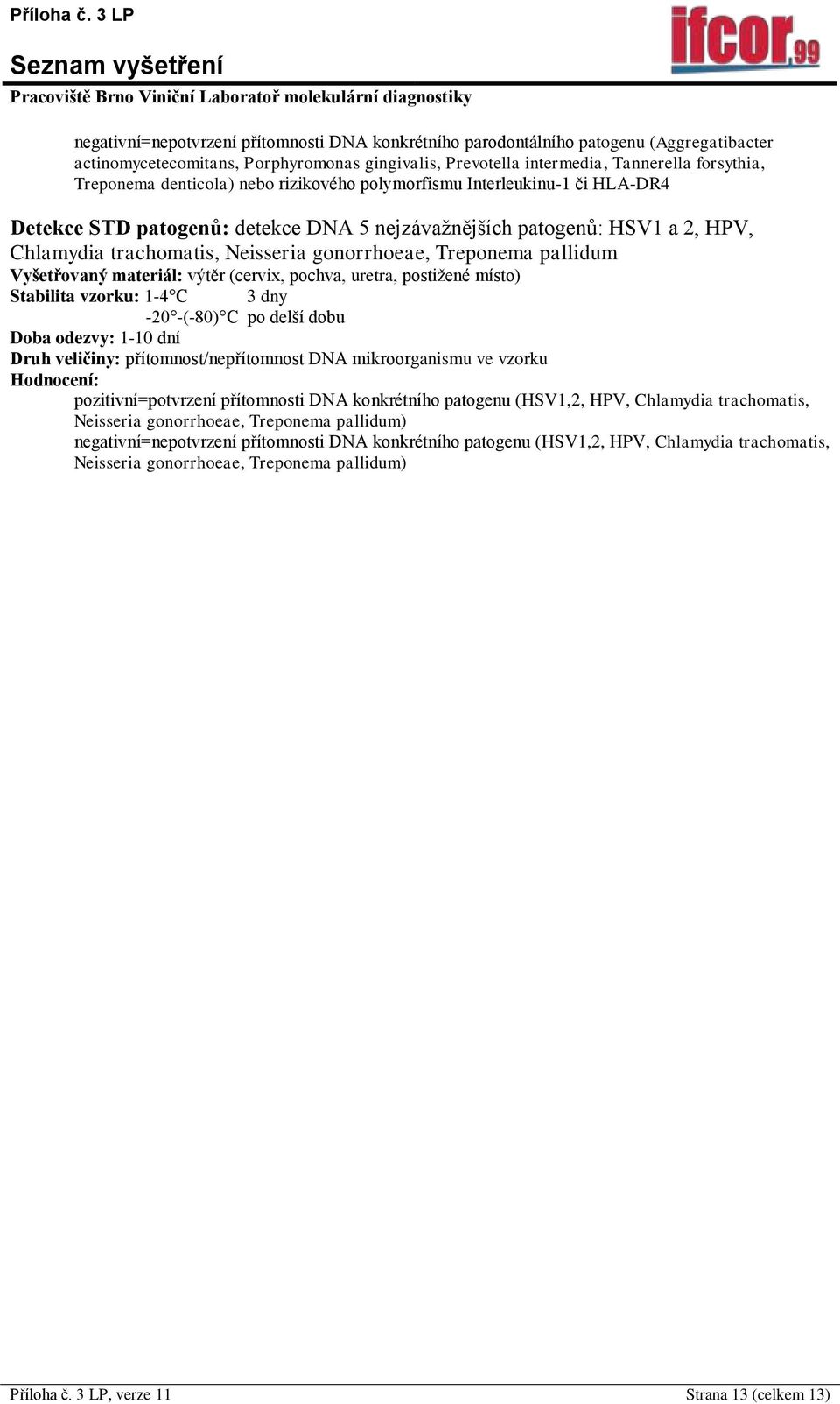 pallidum Vyšetřovaný materiál: výtěr (cervix, pochva, uretra, postižené místo) Hodnocení: pozitivní=potvrzení přítomnosti DNA konkrétního patogenu (HSV1,2, HPV, Chlamydia trachomatis, Neisseria
