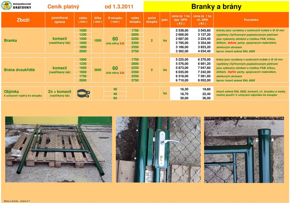 čtyřhranným poplastovaným pletivem komaxit 1500 2250 2 687,00 3 224,40 jsou vybaveny zámkem a vložkou FAB, klikou, 1000 60 2 1600 (síla stěny 2,0) 2350 2 795,00 3 354,00 štítkem, dvěma panty,