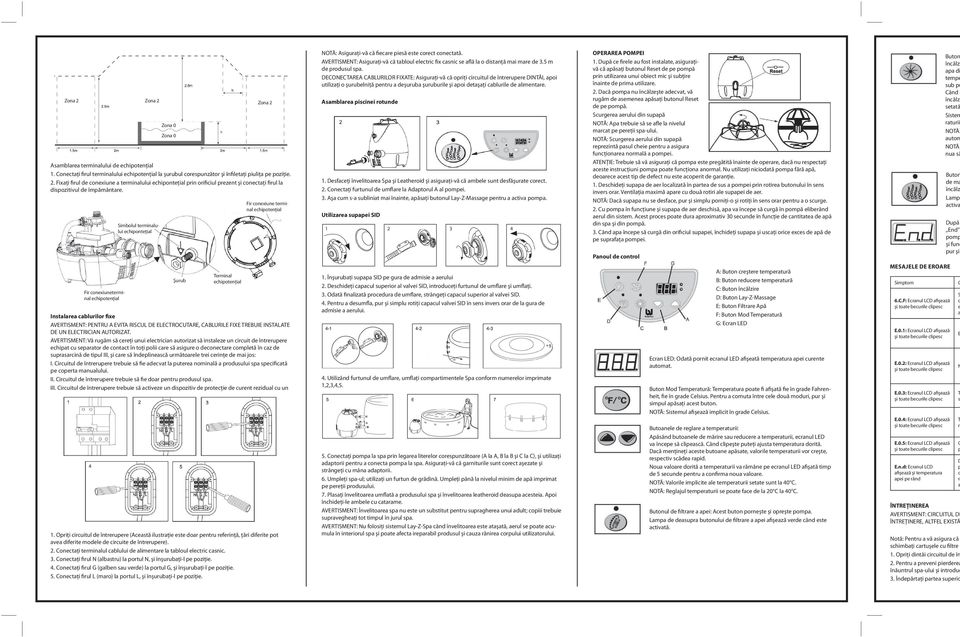 AVERTISMENT: PENTRU A EVITA RISCUL DE ELECTROCUTARE, CABLURILE FIXE TREBUIE INSTALATE DE UN ELECTRICIAN AUTORIZAT.