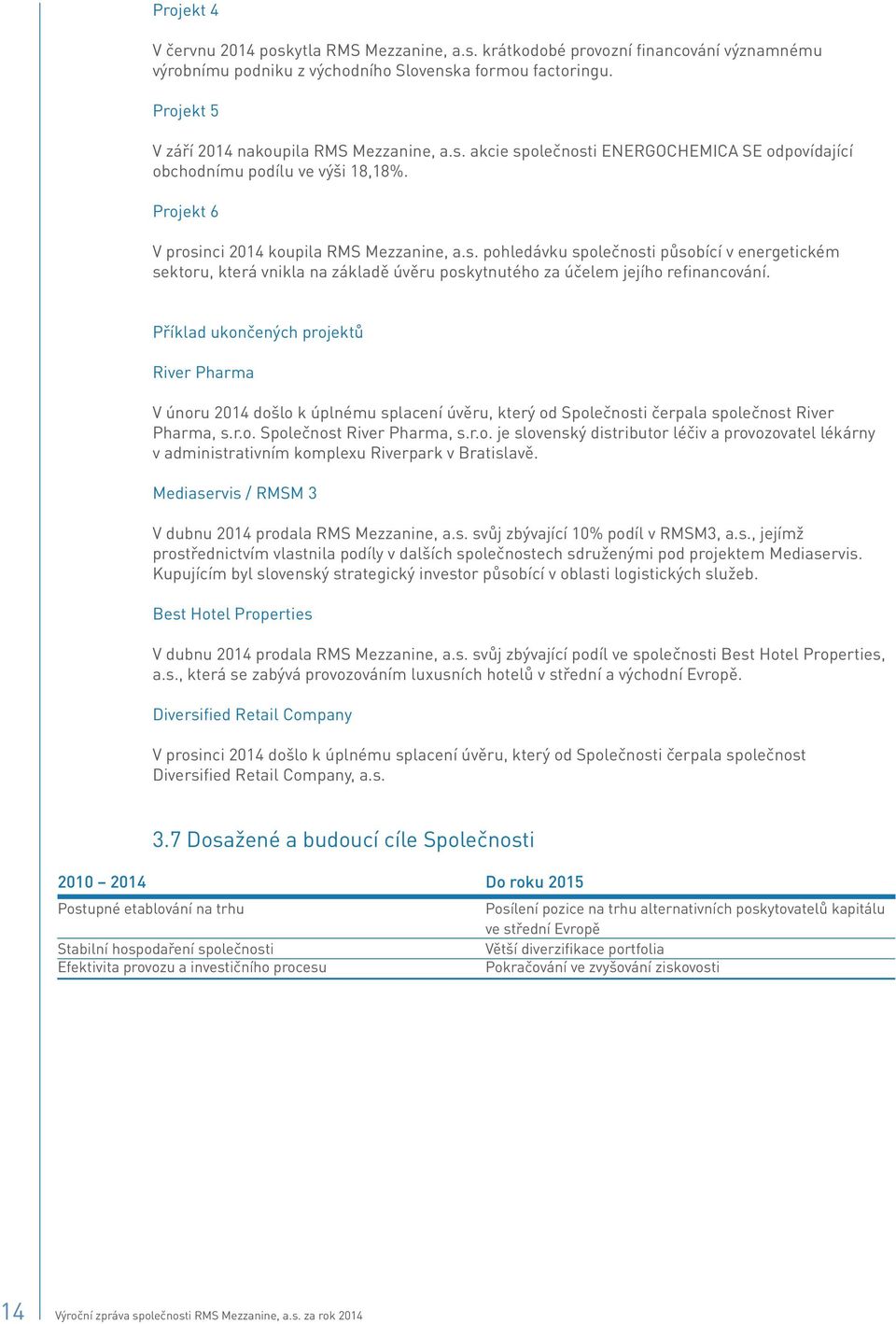 Příklad ukončených projektů River Pharma V únoru 2014 došlo k úplnému splacení úvěru, který od Společnosti čerpala společnost River Pharma, s.r.o. Společnost River Pharma, s.r.o. je slovenský distributor léčiv a provozovatel lékárny v administrativním komplexu Riverpark v Bratislavě.