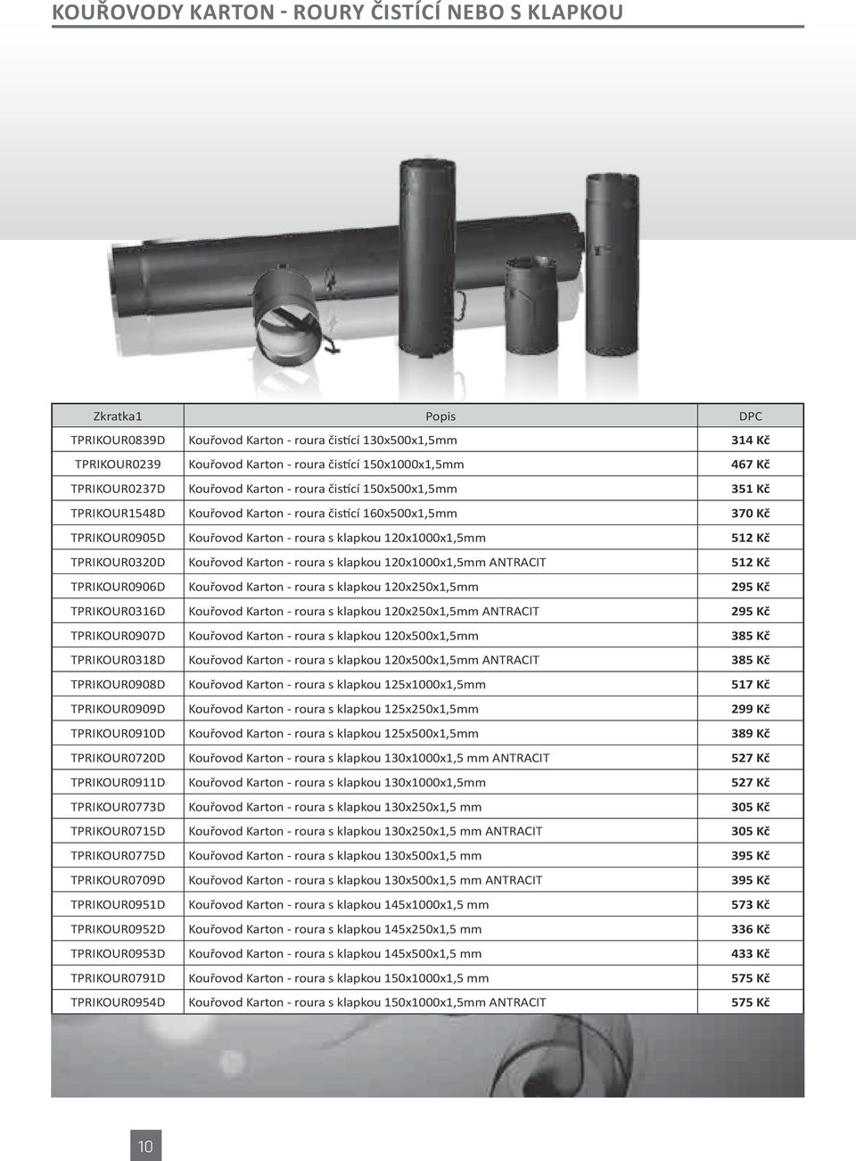 TPRIKOUR0320D Kouřovod Karton - roura s klapkou 120x1000x1,5mm ANTRACIT 512 Kč TPRIKOUR0906D Kouřovod Karton - roura s klapkou 120x250x1,5mm 295 Kč TPRIKOUR0316D Kouřovod Karton - roura s klapkou