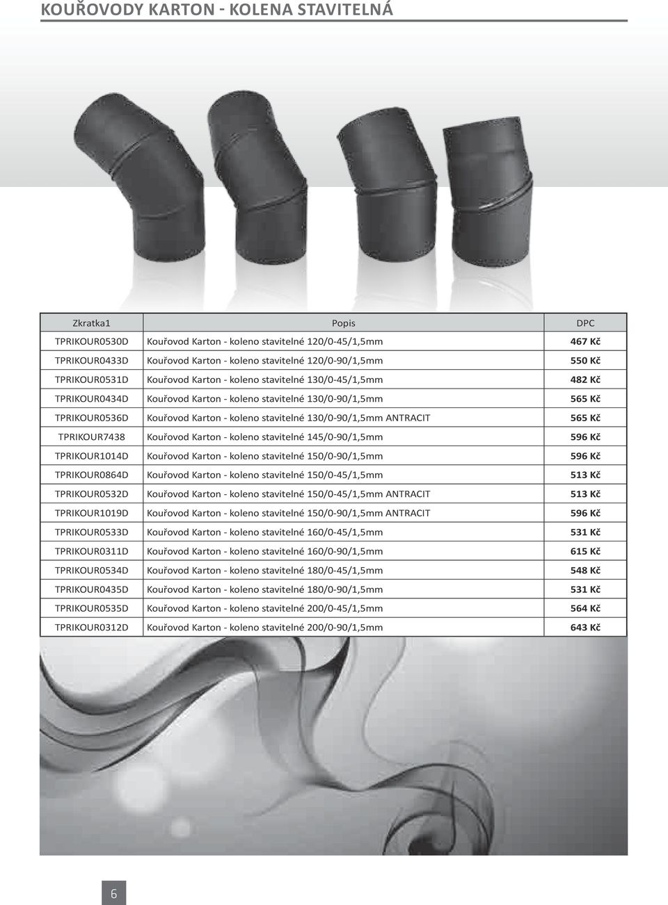 ANTRACIT 565 Kč TPRIKOUR7438 Kouřovod Karton - koleno stavitelné 145/0-90/1,5mm 596 Kč TPRIKOUR1014D Kouřovod Karton - koleno stavitelné 150/0-90/1,5mm 596 Kč TPRIKOUR0864D Kouřovod Karton - koleno