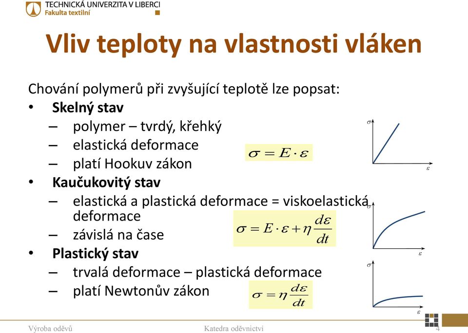 elastická a plastická deformace = viskoelastická deformace d E závislá na čase Plastický