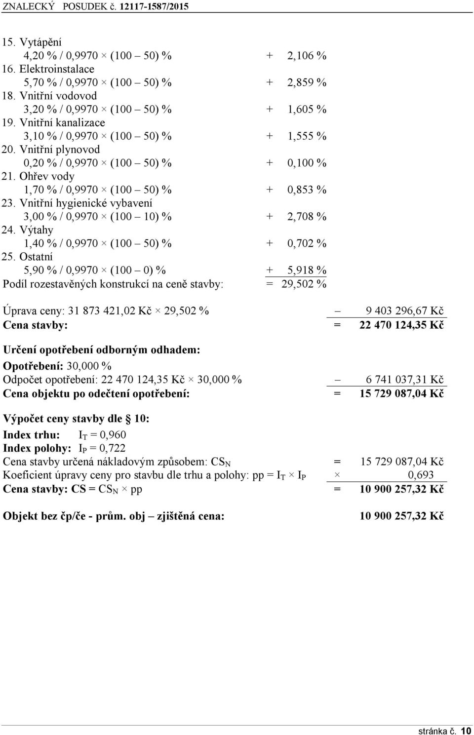 Vnitřní hygienické vybavení 3,00 % / 0,9970 (100 10) % + 2,708 % 24. Výtahy 1,40 % / 0,9970 (100 50) % + 0,702 % 25.