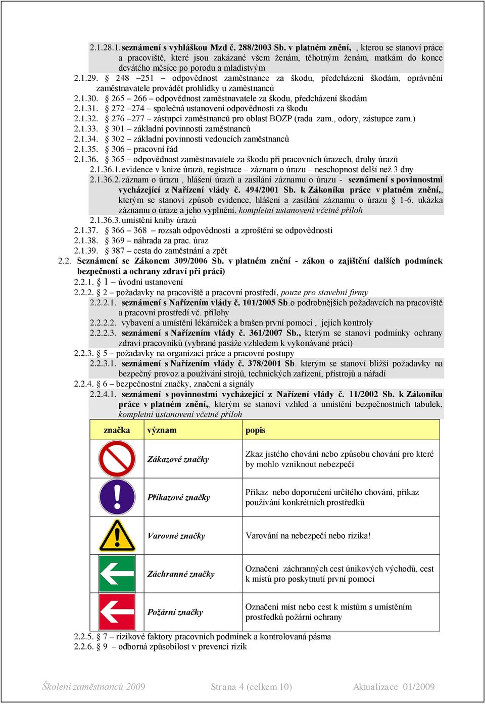 248 251 odpovědnost zaměstnance za škodu, předcházení škodám, oprávnění zaměstnavatele provádět prohlídky u zaměstnanců 2.1.30. 265 266 odpovědnost zaměstnavatele za škodu, předcházení škodám 2.1.31.