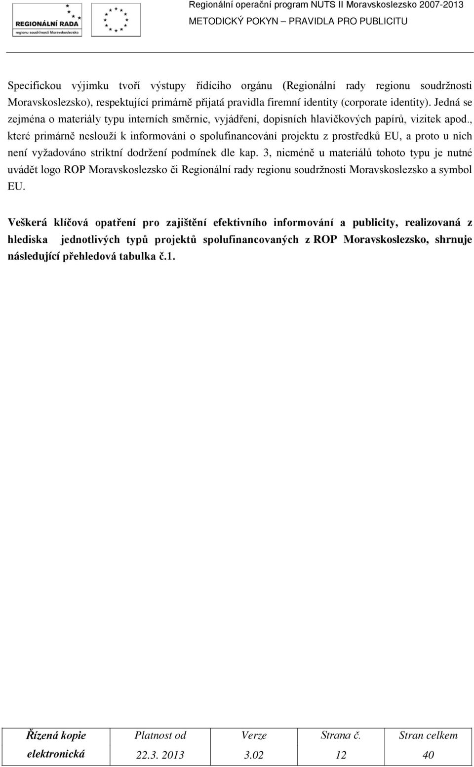 , které primárně neslouží k informování o spolufinancování projektu z prostředků EU, a proto u nich není vyžadováno striktní dodržení podmínek dle kap.