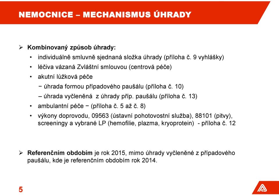 10) úhrada vyčleněná z úhrady příp. paušálu (příloha č. 13) ambulantní péče (příloha č. 5 až č.