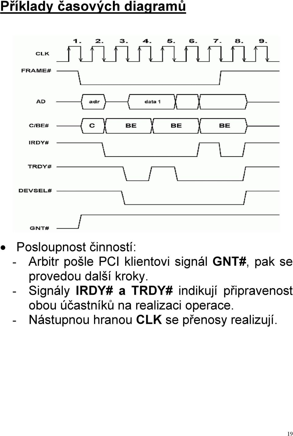 - Signály IRDY# a TRDY# indikují připravenost obou účastníků