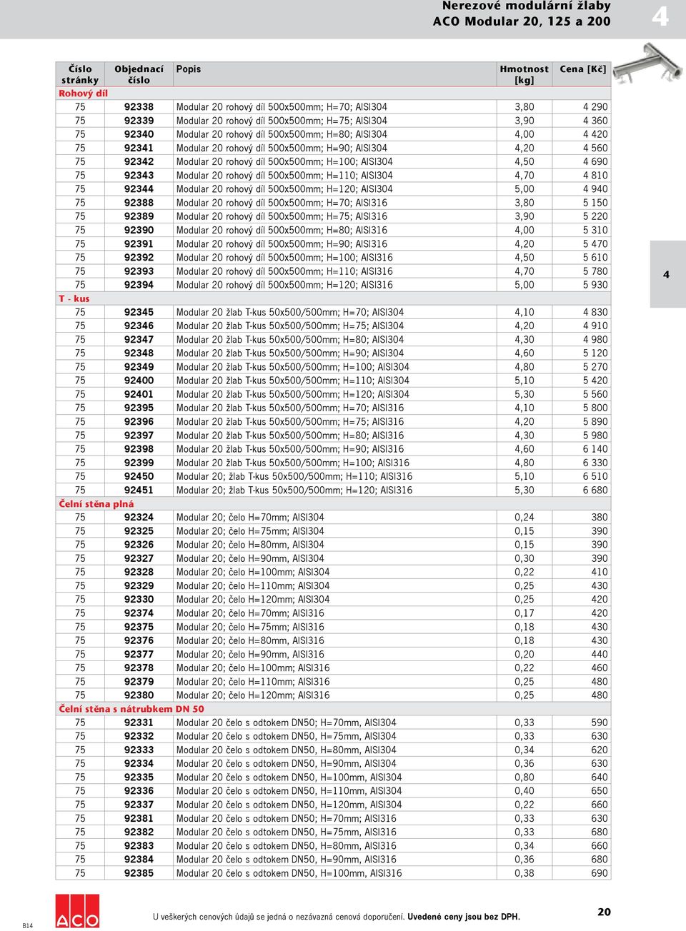 690 75 92343 Modular 20 rohový díl 500x500mm; H=110; AISI304 4,70 4 810 75 92344 Modular 20 rohový díl 500x500mm; H=120; AISI304 5,00 4 940 75 92388 Modular 20 rohový díl 500x500mm; H=70; AISI316