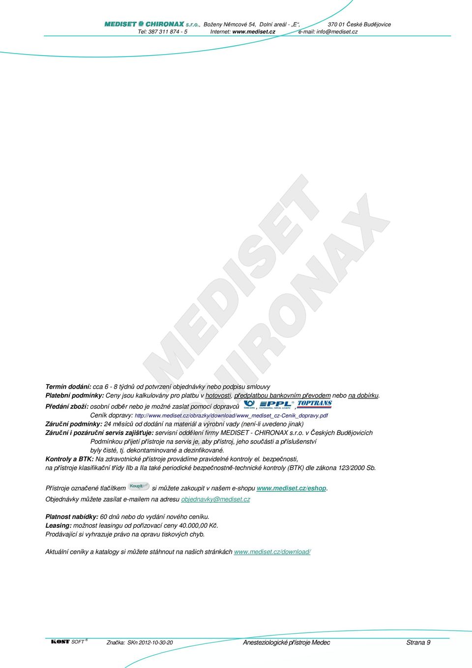 CHIRONAX. Anesteziologické přístroje Medec - PDF Stažení zdarma