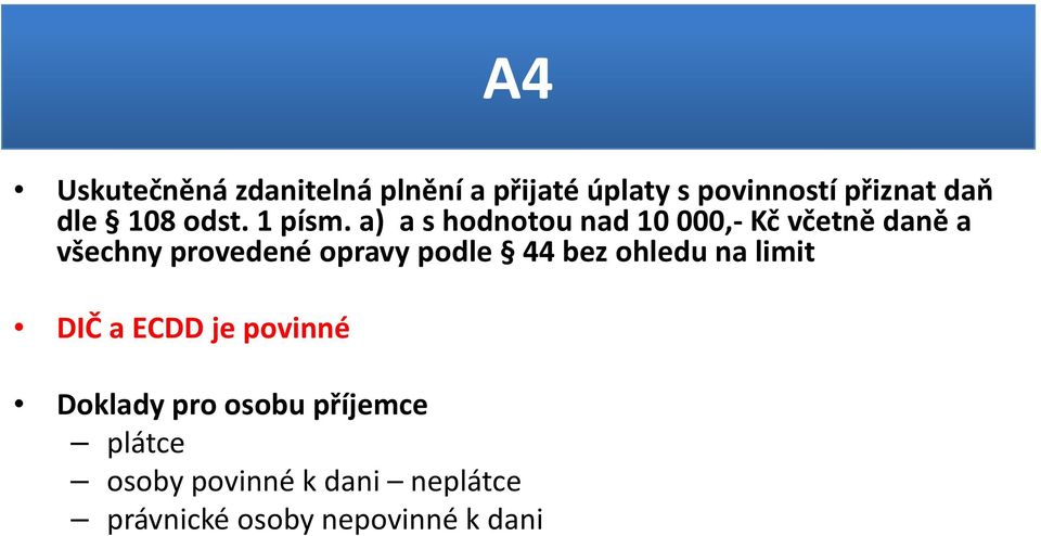 a) a s hodnotou nad 10 000, Kč včetně daně a všechny provedené opravy podle 44