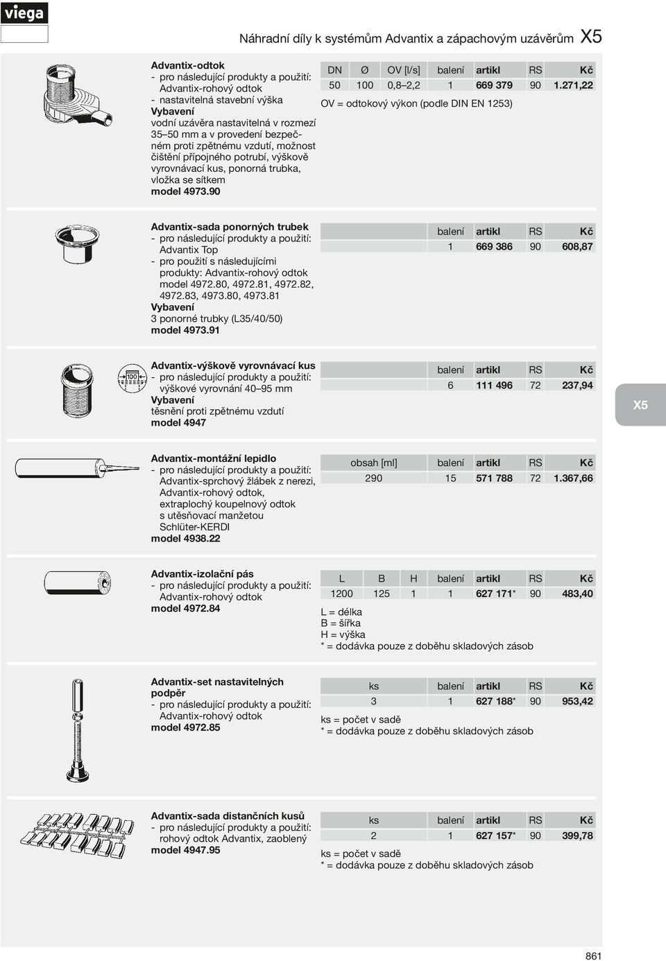 .27,22 Advantix-sada ponorných trubek Advantix Top produkty: Advantix-rohový odtok model 49.80, 49.8, 49.82, 49.83, 4973.80, 4973.8 3 ponorné trubky (L35/40/50) model 4973.