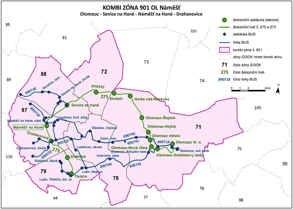 dům 890710 KOMBI ZÓNA 901 OL Náměšť Olomouc - Senice na Hané - Náměšť na Hané - Drahanovice 275 Skrbeň Těšetice, Vojnice Ústín, rest. 78 87 73 Luběnice, náves Olomouc-Nová Ulice Olomouc, Fakultní nem.