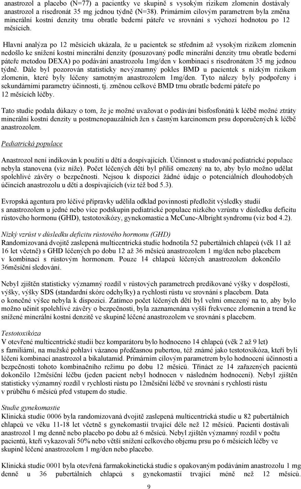 Hlavní analýza po 12 měsících ukázala, že u pacientek se středním až vysokým rizikem zlomenin nedošlo ke snížení kostní minerální denzity (posuzovaný podle minerální denzity trnu obratle bederní