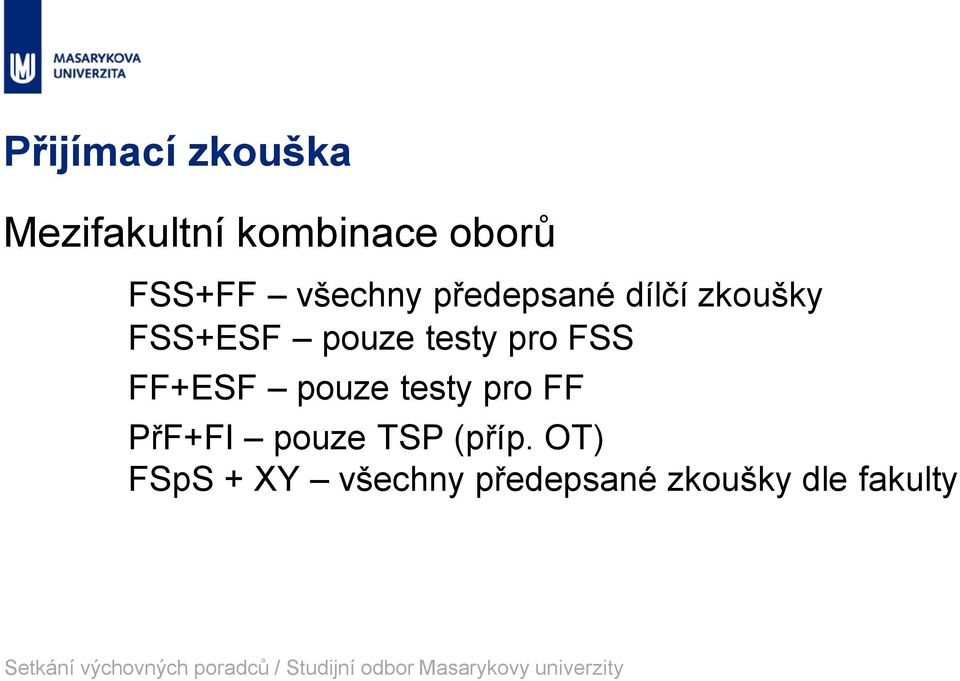 pro FSS FF+ESF pouze testy pro FF PřF+FI pouze TSP