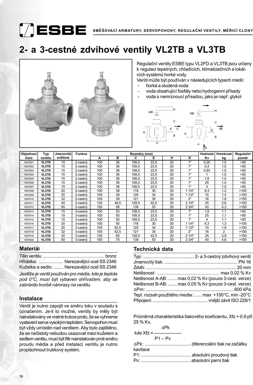 glykol MB H MB H C C K E B A K E B AB A A B Objednací Typ Jmenovitá Funkce Rozmìry (mm) Hodnota Hmotnost Regulaèní èíslo ventilu svìtlost A B C E H K Kv kg pomìr 1007001 VL2TB 15 2-cestný 100 36