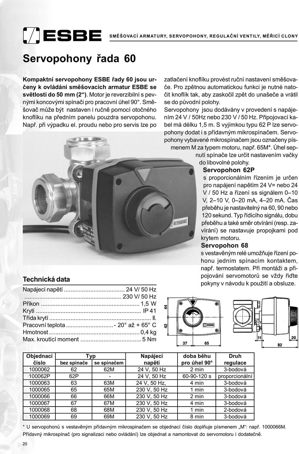 proudu nebo pro servis lze po Technická data Napájecí napìtí... 24 V/ 50 Hz... 230 V/ 50 Hz Pøíkon... 1,5 W Krytí... IP 41 Tøída krytí... II. Pracovní teplota...- 20 až + 65 C Hmotnost... 0,4 kg Max.