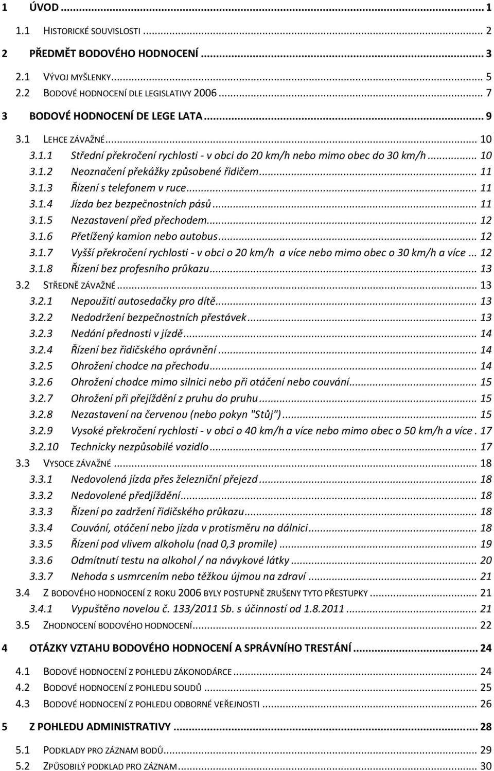 .. 11 3.1.5 Nezastavení před přechodem... 12 3.1.6 Přetížený kamion nebo autobus... 12 3.1.7 Vyšší překročení rychlosti - v obci o 20 km/h a více nebo mimo obec o 30 km/h a více... 12 3.1.8 Řízení bez profesního průkazu.