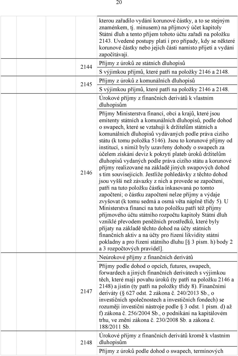 Příjmy z úroků ze státních dluhopisů S výjimkou příjmů, které patří na položky 2146 a 2148. Příjmy z úroků z komunálních dluhopisů S výjimkou příjmů, které patří na položky 2146 a 2148.