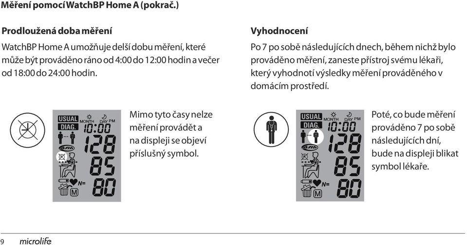 18:00 do 24:00 hodin. Mimo tyto časy nelze měření provádět a na displeji se objeví příslušný symbol.