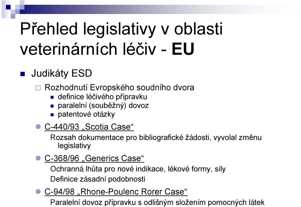 bibliografické žádosti, vyvolal změnu legislativy C-368/96 Generics Case Ochranná lhůta pro nové indikace, lékové