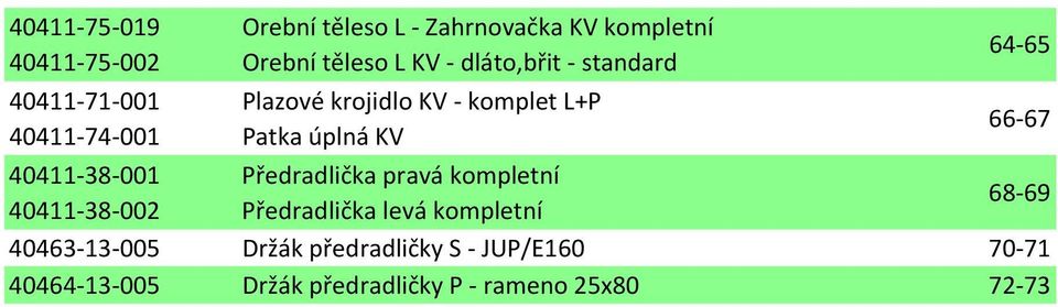 L+P Patka úplná KV Předradlička pravá kompletní Předradlička levá kompletní 64-65 66-67 68-69