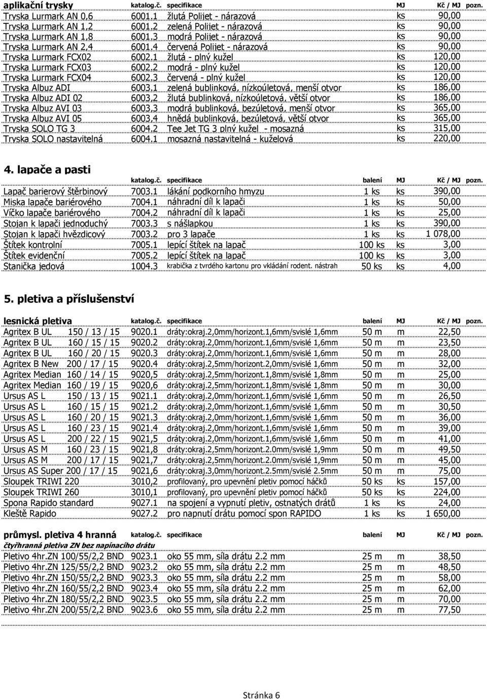 1 žlutá - plný kužel ks 120,00 Tryska Lurmark FCX03 6002.2 modrá - plný kužel ks 120,00 Tryska Lurmark FCX04 6002.3 červená - plný kužel ks 120,00 Tryska Albuz ADI 6003.