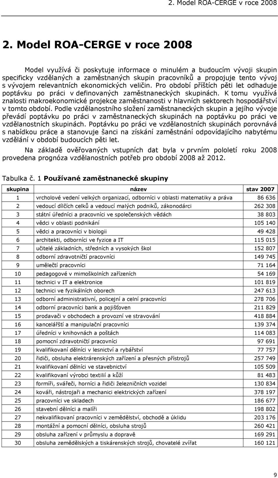 relevantních ekonomických veličin. Pro období příštích pěti let odhaduje poptávku po práci v definovaných zaměstnaneckých skupinách.