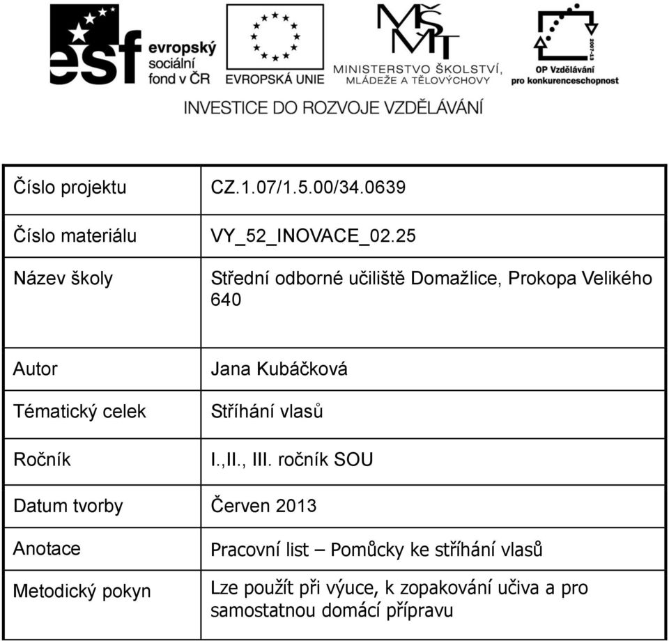 Kubáčková Stříhání vlasů I.,II., III.