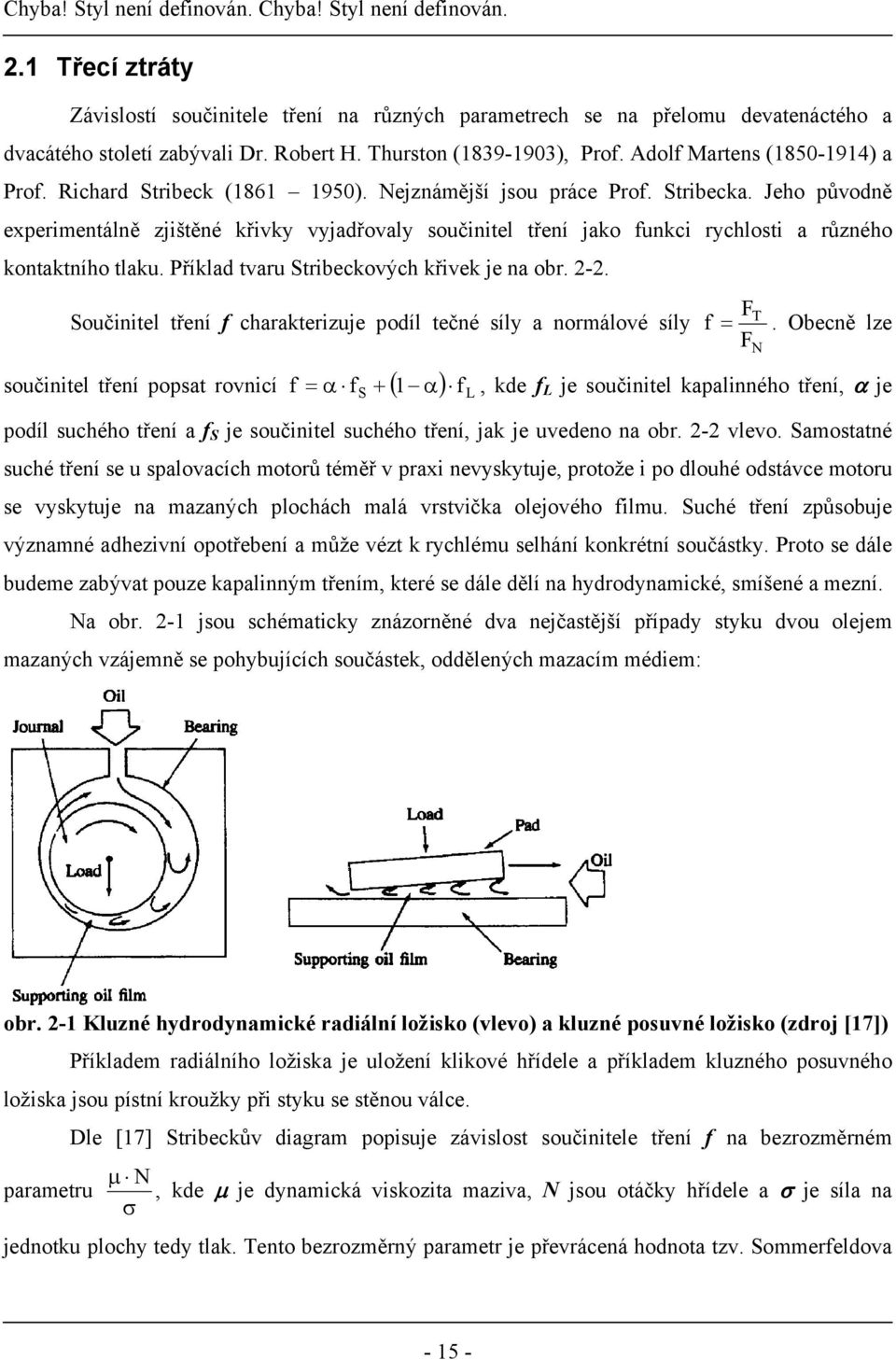 Jeho původně experimentálně zjištěné křivky vyjadřovaly součinitel tření jako funkci rychlosti a různého kontaktního tlaku. Příklad tvaru Stribeckových křivek je na obr. 2-2.