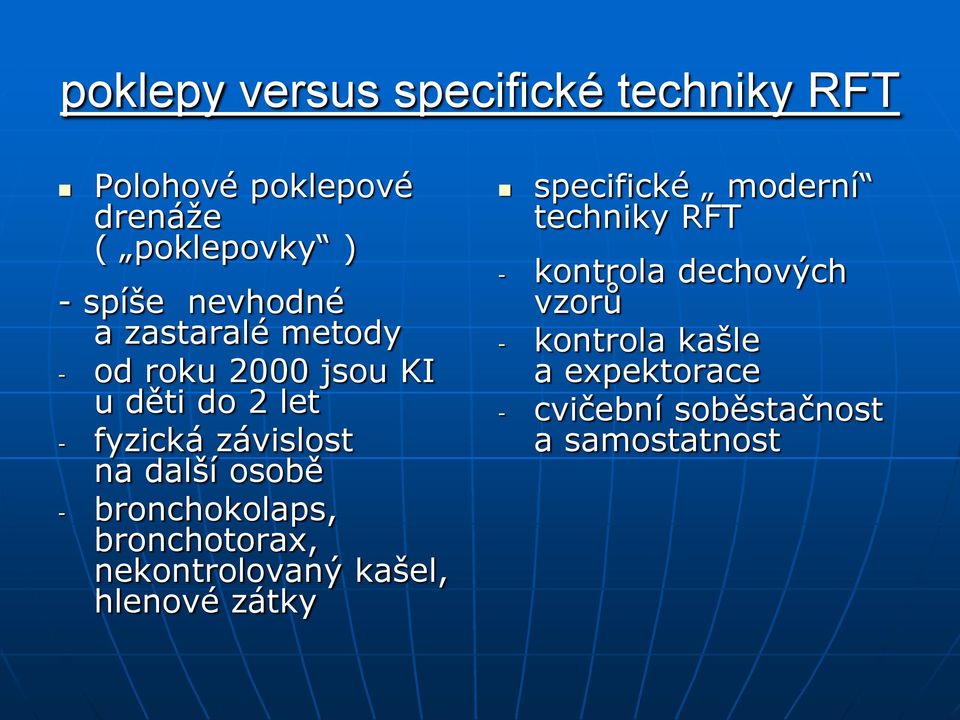 osobě - bronchokolaps, bronchotorax, nekontrolovaný kašel, hlenové zátky specifické moderní