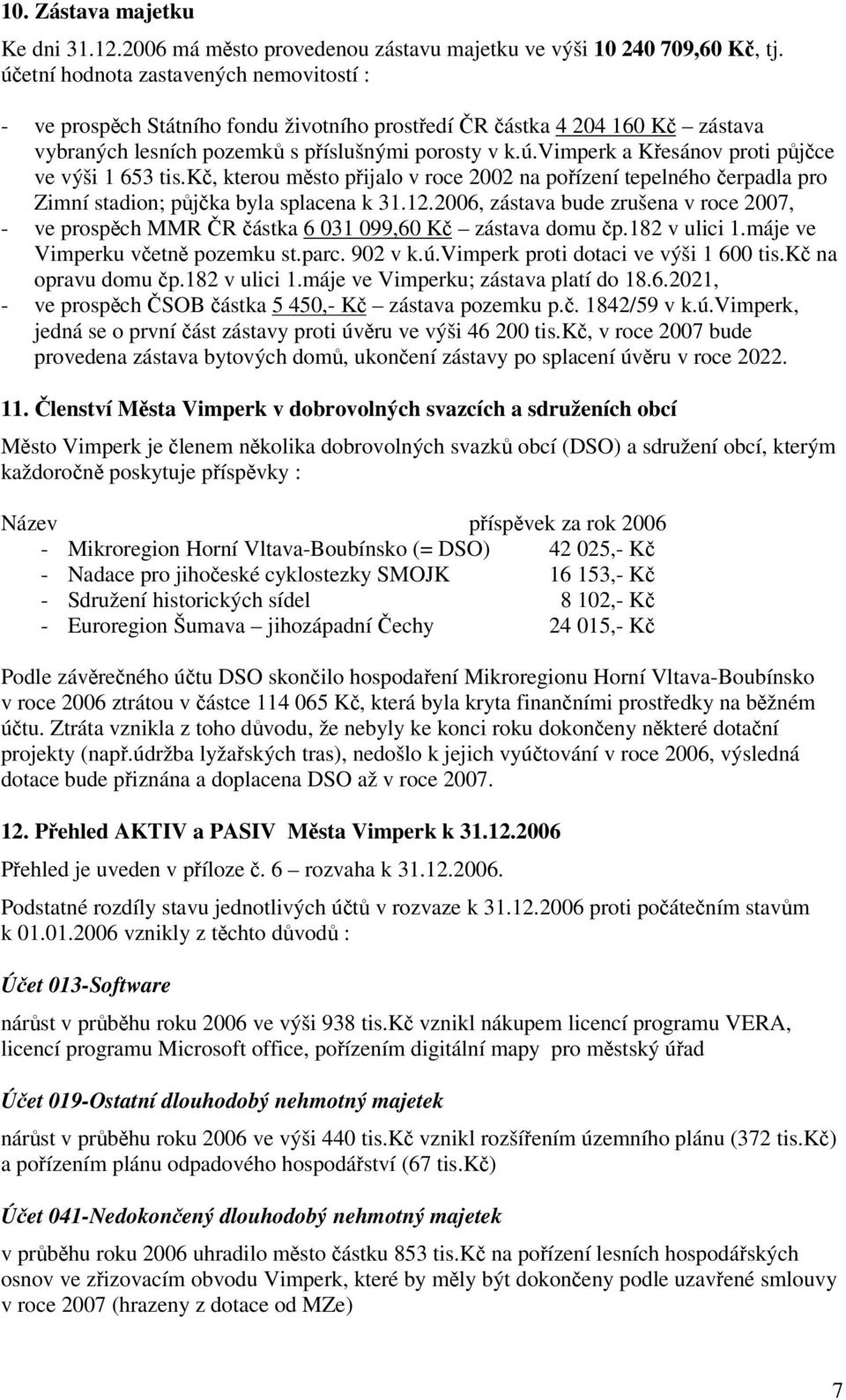 k, kterou msto pijalo v roce 2002 na poízení tepelného erpadla pro Zimní stadion; pjka byla splacena k 31.12.