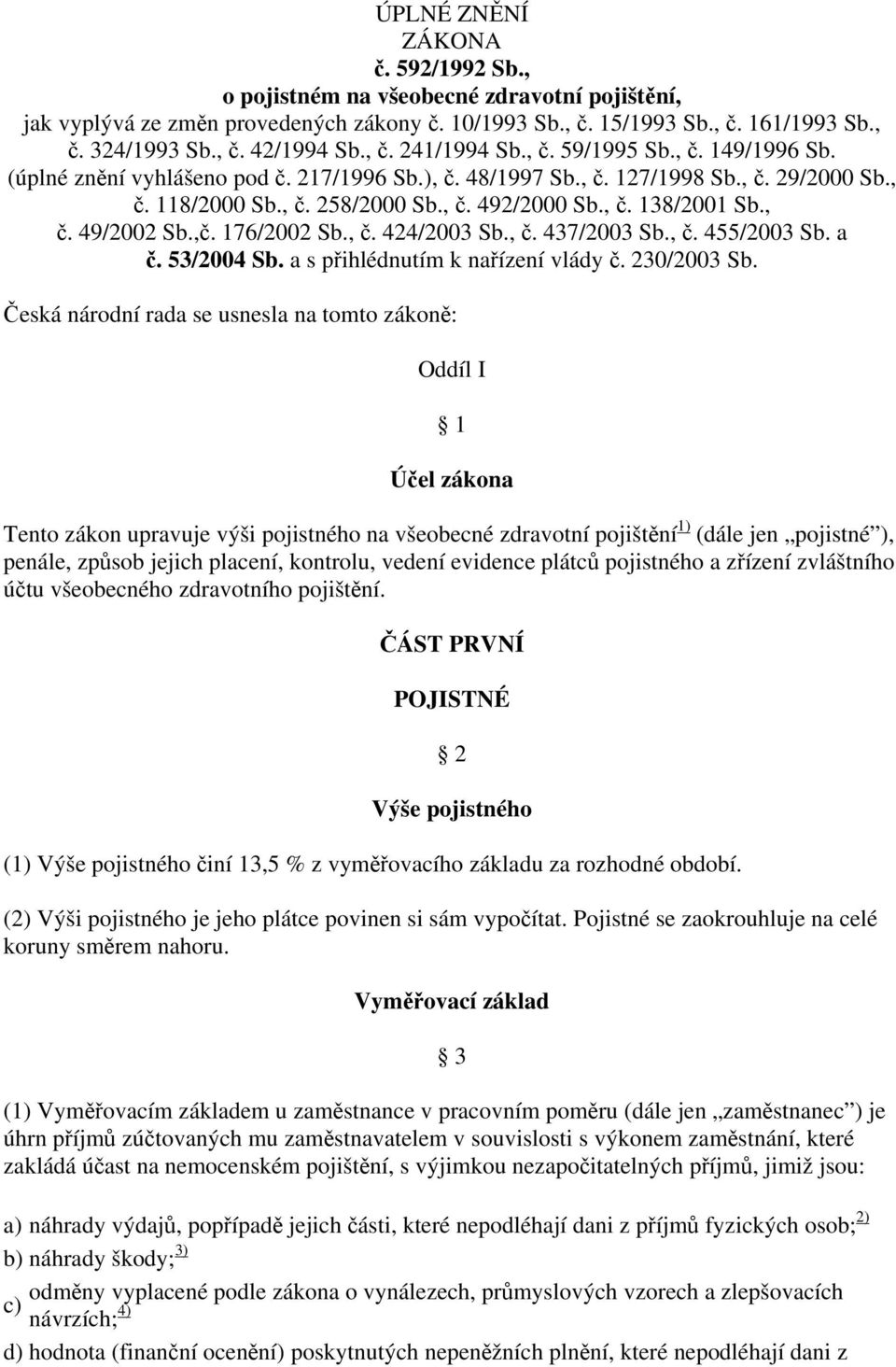 , č. 49/2002 Sb.,č. 176/2002 Sb., č. 424/2003 Sb., č. 437/2003 Sb., č. 455/2003 Sb. a č. 53/2004 Sb. a s přihlédnutím k nařízení vlády č. 230/2003 Sb.