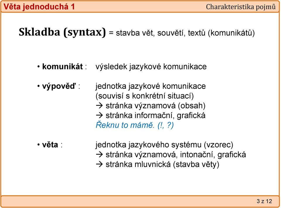 situací) stránka významová (obsah) stránka informační, 