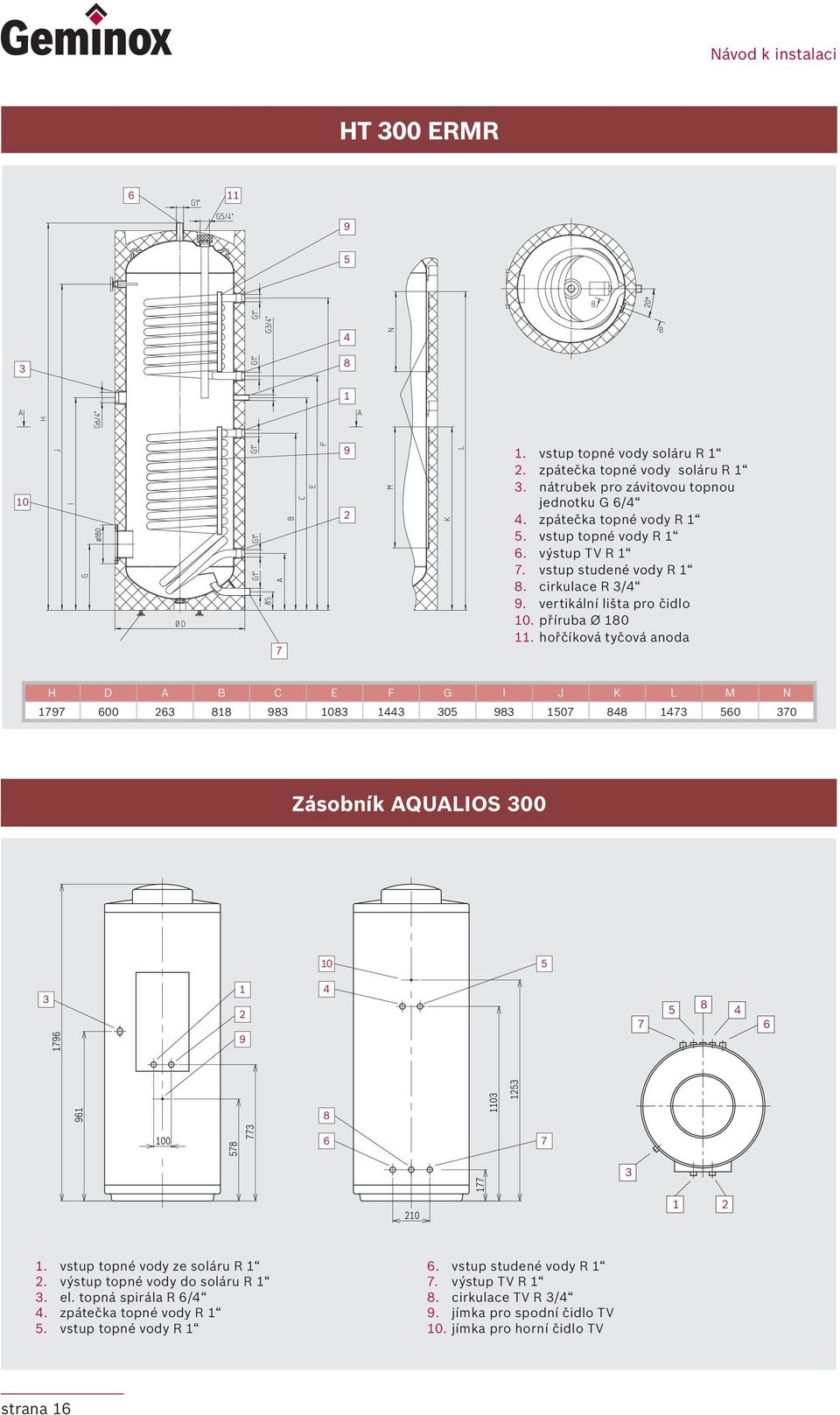 hořčíková tyčová anoda H D A B C E F G I J K L M N 9 00 9 0 0 9 0 0 0 Zásobník AQUALIOS 00 0 9 9 9 00 0 0. vstup topné vody ze soláru R.