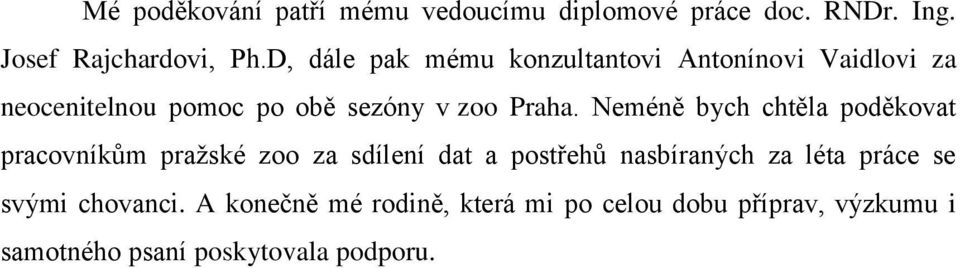 Neméně bych chtěla poděkovat pracovníkům pražské zoo za sdílení dat a postřehů nasbíraných za léta