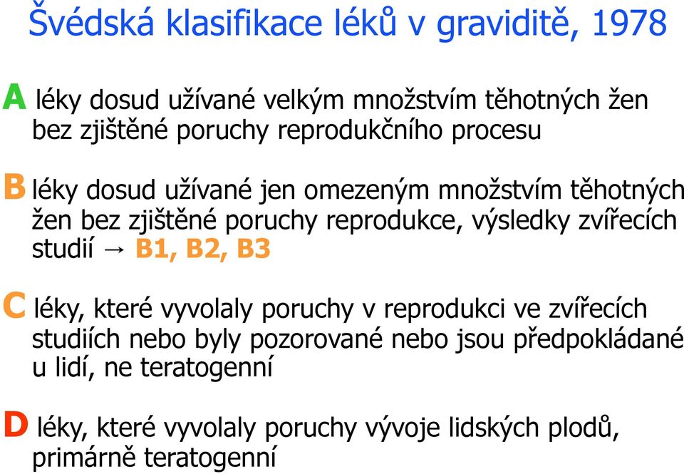 výsledky zvířecích studií B1, B2, B3 C léky, které vyvolaly poruchy v reprodukci ve zvířecích studiích nebo byly