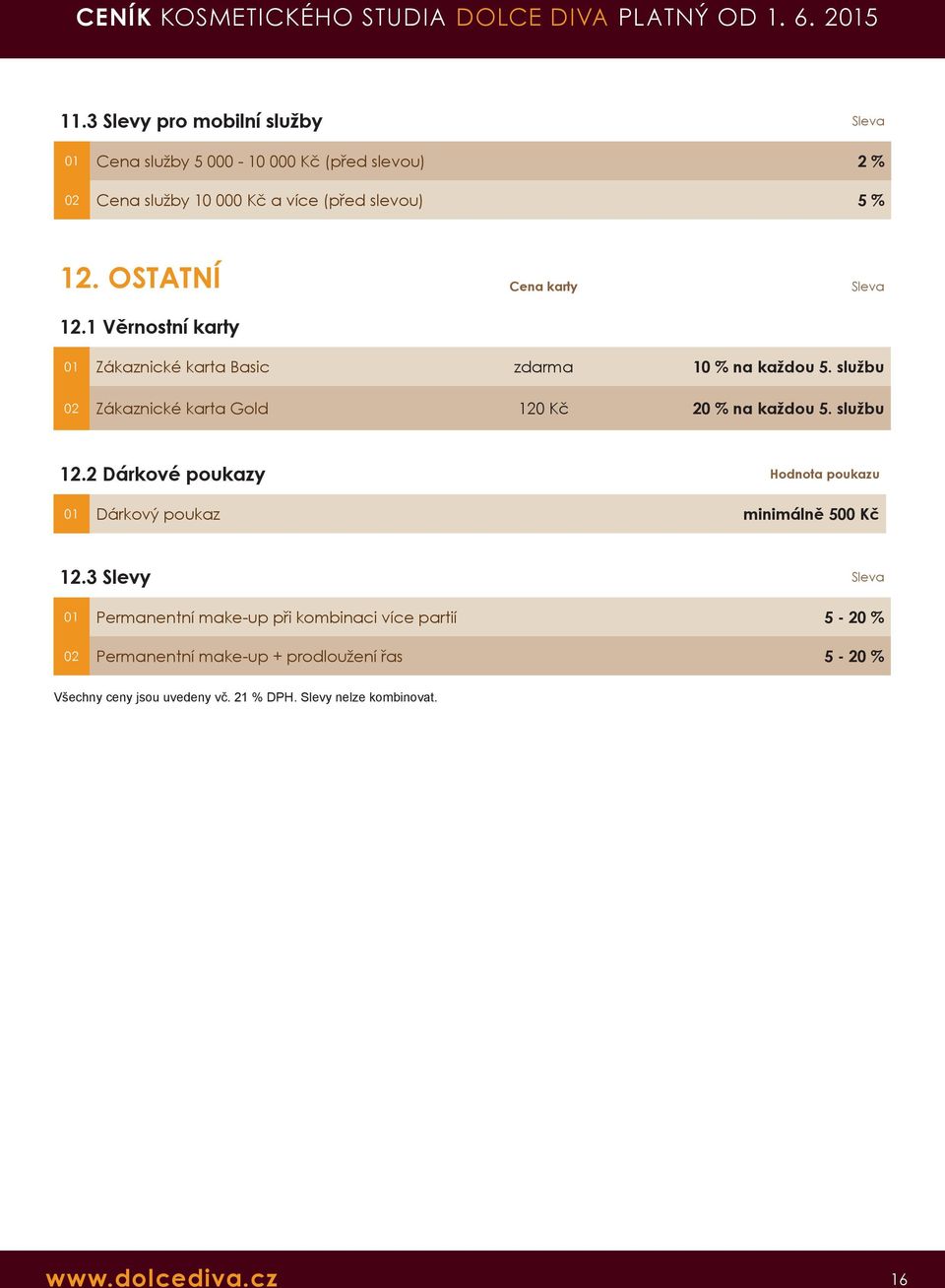 službu Zákaznické karta Gold 120 Kč 20 % na každou 5. službu 12.