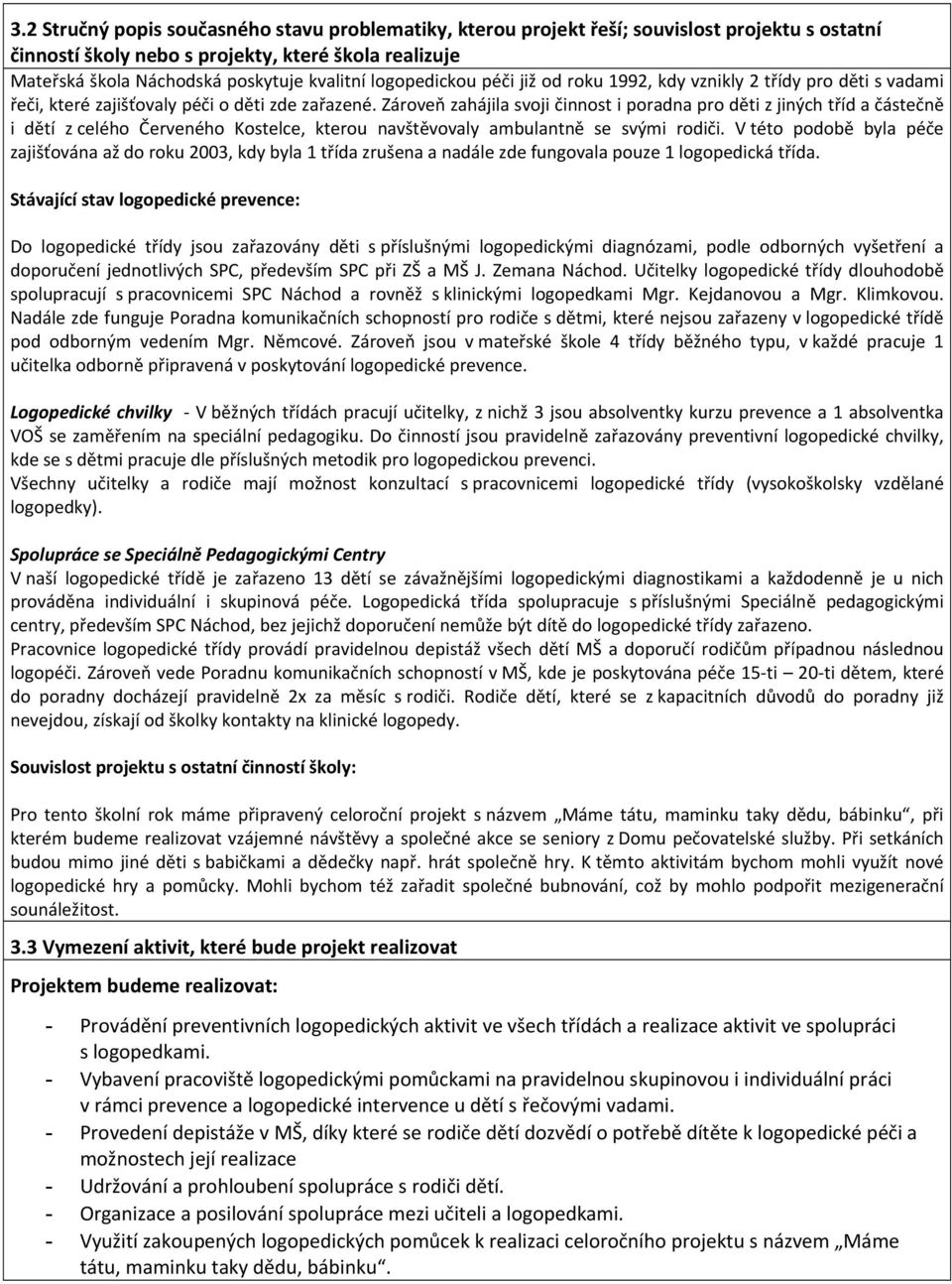 Zároveň zahájila svoji činnost i poradna pro děti z jiných tříd a částečně i dětí z celého Červeného Kostelce, kterou navštěvovaly ambulantně se svými rodiči.