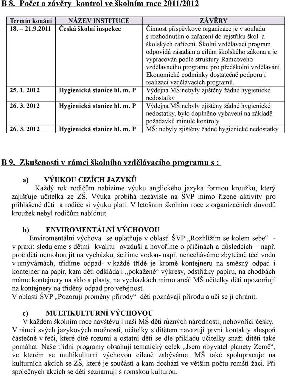 Školní vzdělávací program odpovídá zásadám a cílům školského zákona a je vypracován podle struktury Rámcového vzdělávacího programu pro předškolní vzdělávání.