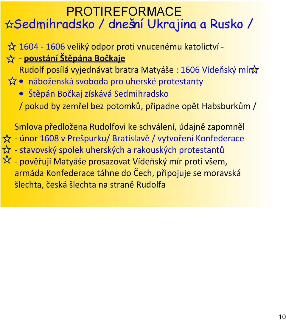 Habsburkům / Smlova předložena Rudolfovi ke schválení, údajně zapomněl únor 1608 v Prešpurku/ Bratislavě / vytvoření Konfederace stavovský spolek uherských a