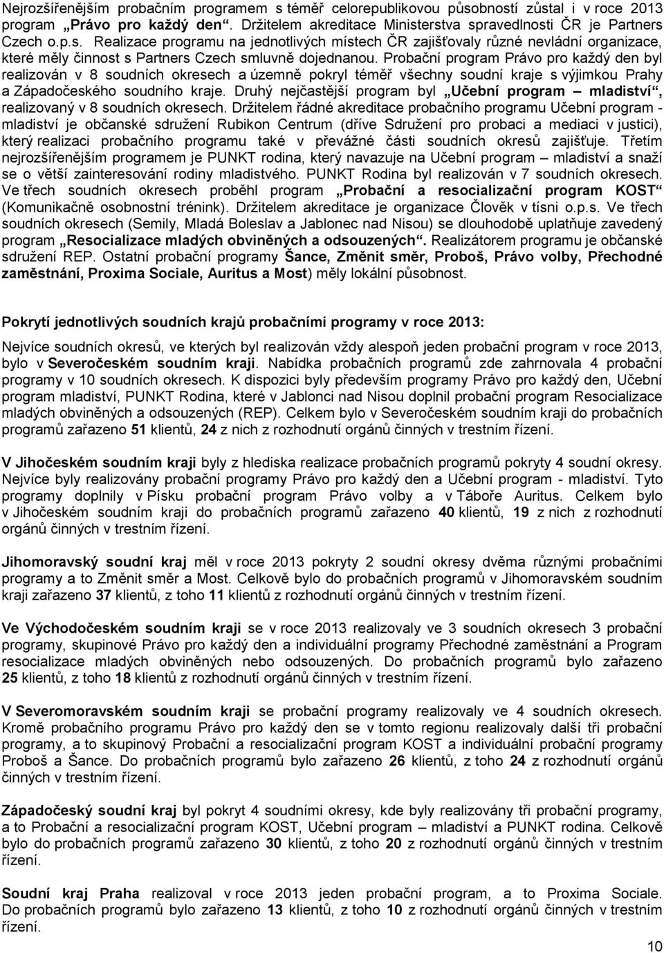 Druhý nejčastější program byl Učební program mladiství, realizovaný v 8 soudních okresech.