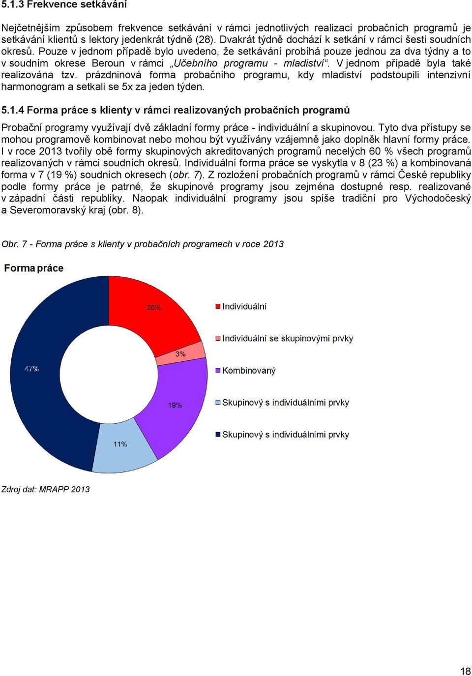 Pouze v jednom případě bylo uvedeno, že setkávání probíhá pouze jednou za dva týdny a to v soudním okrese Beroun v rámci Učebního programu - mladiství. V jednom případě byla také realizována tzv.