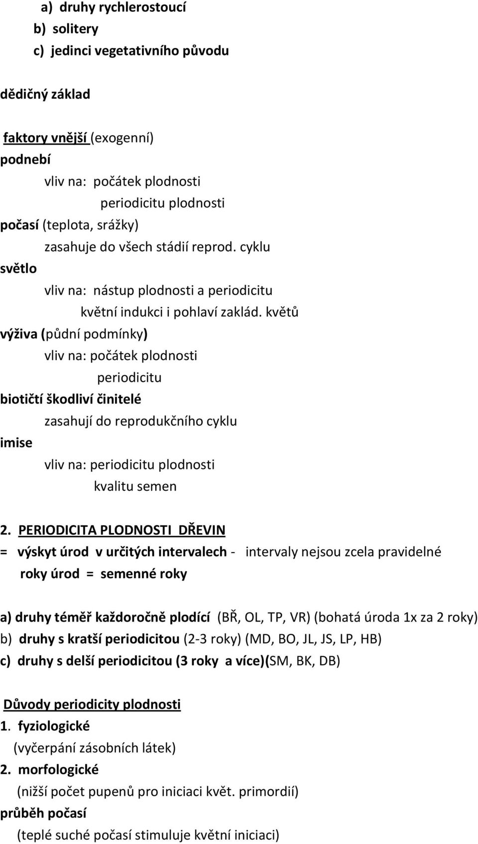 květů výživa (půdní podmínky) vliv na: počátek plodnosti periodicitu biotičtí škodliví činitelé zasahují do reprodukčního cyklu imise vliv na: periodicitu plodnosti kvalitu semen 2.