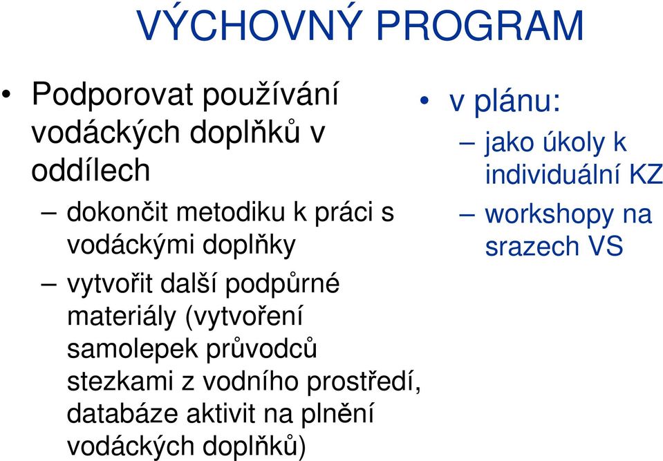 (vytvoření samolepek průvodců stezkami z vodního prostředí, databáze aktivit