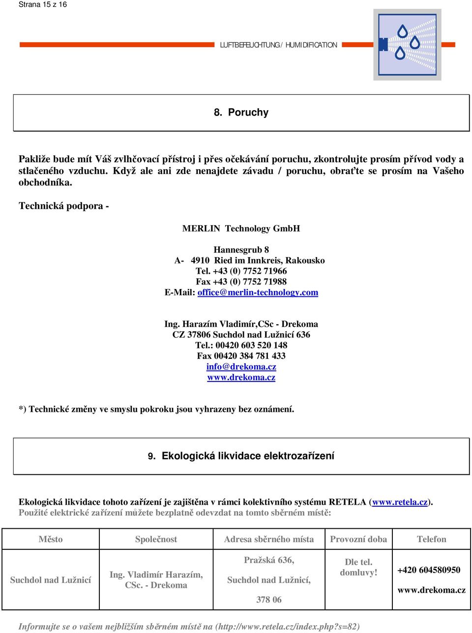 +43 (0) 7752 71966 Fax +43 (0) 7752 71988 E-Mail: office@merlin-technology.com Ing. Harazím Vladimír,CSc - Drekoma CZ 37806 Suchdol nad Lužnicí 636 Tel.